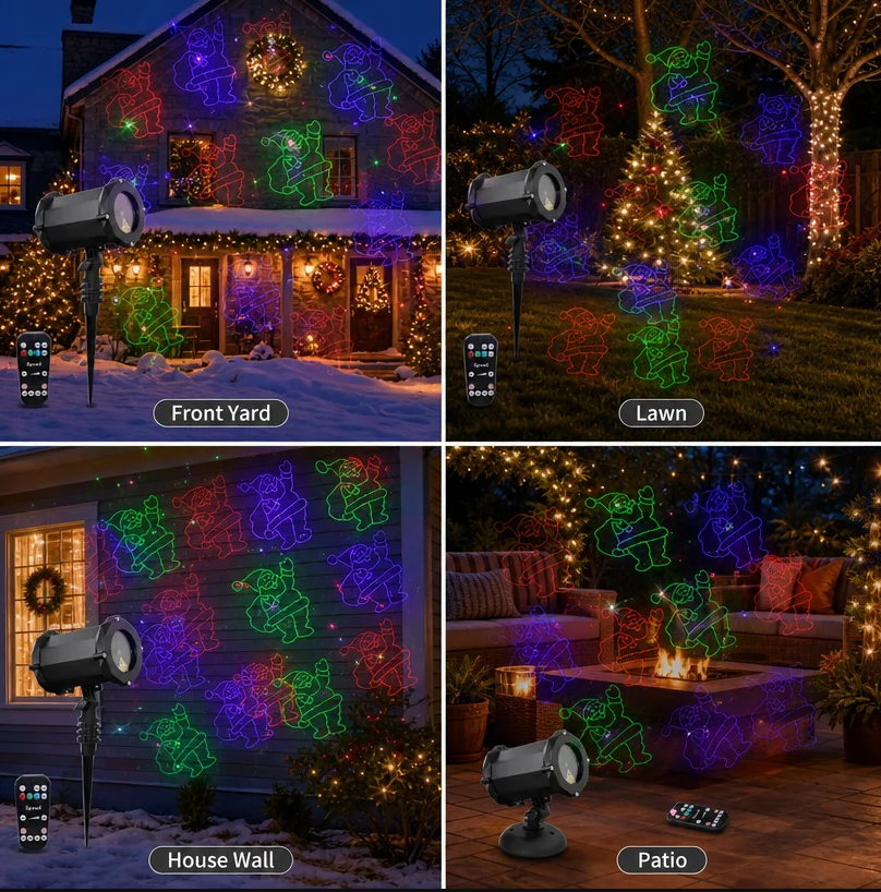 Christmas Laser Light With Bluetooth Speaker RGB Santa Holiday Pattern Outdoor Remote Control Projector For Yard Lawn Snow House · image 6