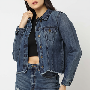 Chaqueta Vaquera para Mujer 2024, Estilo Moderno, Diseño Sólido, Logotipo Personalizado, Manga Larga, Bolsillos, Relleno de Algodón, Servicio OEM, Invierno - Product Image 1