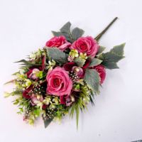 Bouquet artificiel en forme d'éventail, noué à la main, roses blanches, cymbidium, bouquet commémoratif, verdure mixte, fleurs en soie, centre de table pour la maison