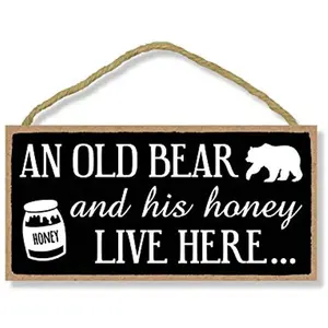 Family signs old bear and his honey live here hanging wall art decorative wood sign funny home decor gifts