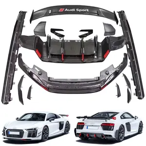 O novo kit de fibra de carbono seco corpo apresenta frente e traseira lábio saias laterais spoilers 16-18 adequado para o Audi R8