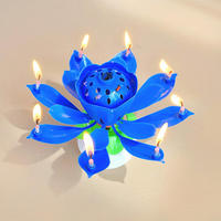 Décoration d'intérieur, bougie d'anniversaire créative en forme de fleur de lotus, cadeau, bougie d'anniversaire musicale LED à fond plat rotatif