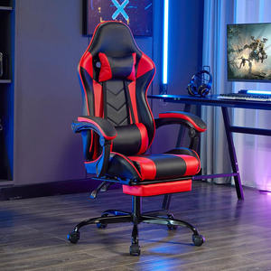 Chaise de oficina de cuero Pvc rojo Premium con respaldo más alto, <span class=keywords><strong>silla</strong></span> giratoria para juegos de Pc, <span class=keywords><strong>Silla</strong></span> para juegos con reposapiés - Product Image 4