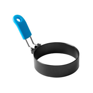 Anillo para huevos antiadherente, molde redondo para freír huevos, herramienta para cocinar panqueques con mango azul, uso conveniente - Product Image 1