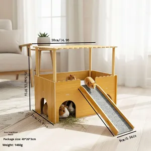 Nouvelle cage en bois imperméable et portable <span class=keywords><strong>pour</strong></span> <span class=keywords><strong>hamster</strong></span>, style nordique, double couche, grande maison, ours en soie dorée, villa de luxe - Product Image 6