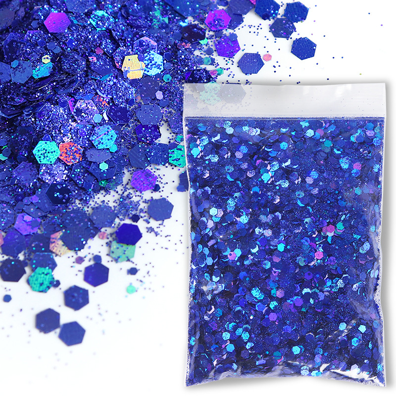 Sachets de 50g de poudre laser hexagonale mélangée - bleu laser 10