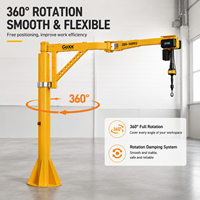Grue à flèche articulée électrique pliable 200 kg, montée sur poteau, avec équilibrage frontal, palan de levage intelligent à câble et télécommande
