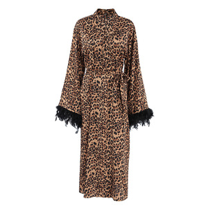 Camicia <span class=keywords><strong>da</strong></span> <span class=keywords><strong>notte</strong></span> a maniche lunghe allentata con stampa leopardata per donna con elastico in vita pigiama di lusso traspirante Sexy per l'estate - Product Image 5