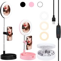 Anneau lumineux LED pour selfie et vidéo, miroir de maquillage, support de téléphone, diffusion en direct YouTube TikTok, lumière blanc chaud 3500K, IP44, hauteur réglable
