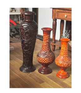 ชุดแจกันไม้ทำมือ 3 ชิ้น พร้อมงานฝังทองเหลืองและลายแกะสลักแบบดั้งเดิม แจกันทรงสูงสำหรับตกแต่งบ้าน - Product Image 2