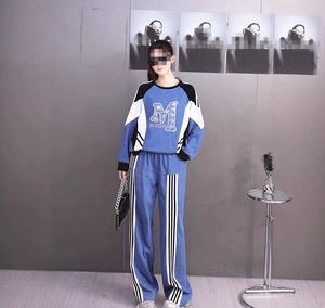 Conjunto de Top Pullover de Manga Longa em Patchwork + Calças Jeans com Cintura Elástica 2026 - Product Image 2