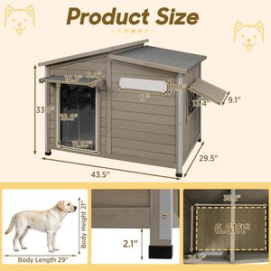 Outdoor Wooden Dog House for Small & Medium Dogs, Weatherproof Kennel with Openable Roof Window Chew-Resistant <b>Frame</b> - Product Image 3
