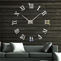 Vente chaude pas cher 3D bricolage EVA acrylique autocollant sans cadre miroir grandes horloges murales moderne décor à la maison
