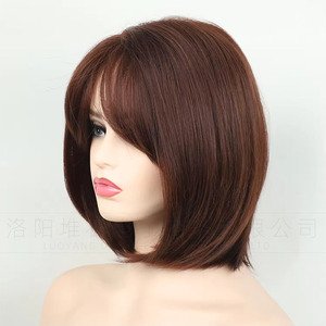 Peluca sintética Bob recta corta para mujer con parte lateral, flequillo inclinado, gorra de encaje transparente, <span class=keywords><strong>fibra</strong></span> de alta temperatura, tamaño pequeño - Product Image 4