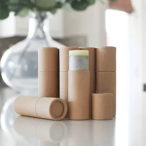 Eco Friendly 100% Biodegradável personalizado 5 ML cilindro Tubo Lip Balm Tubos de Papelão de embalagem de papel Kraft Cosméticos Empurrar Para Cima