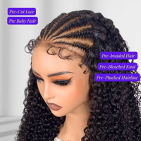 Perruques Sans Colle en Cheveux Humains Double Épais 13x4 Lace Frontale, Perruque Courte Bob 5x7 Closure Cheveux Humains Tressés Frisés Kinky