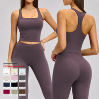 Débardeur de sport brossé pour femme, col carré, en nylon et élasthanne, anti-transpiration, pour la course, le fitness et le yoga