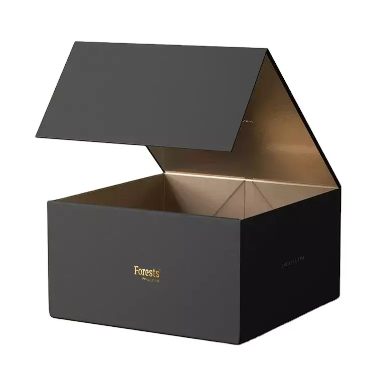 Custom Branded Black Faltbare Box Magnetische starre faltbare Papier Geschenk box Black Box für Kleidung