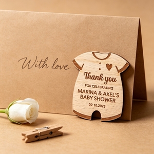Etiqueta de recuerdo personalizada de madera duradera hecha a mano <span class=keywords><strong>para</strong></span> baby shower, con nombre y fecha grabados con láser, <span class=keywords><strong>para</strong></span> regalo de agradecimiento. - Product Image 4