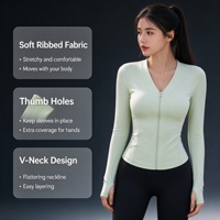 Veste de yoga pour femmes automne/hiver, nouveau style, fermeture éclair, manches longues, couleur unie, nylon, élasthanne, vêtements de yoga, sport, course à pied/entraînement
