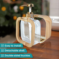 Distributeur de savon personnalisable avec veines de bois vintage, pompe à pression manuelle et centre transparent pour liquides