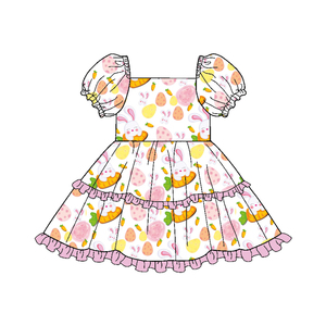 Vestido Estampado de Papelería, Falda Moderna con Cuello Cuadrado y Largo hasta la Rodilla, Vestido para Niña, Venta al por Mayor de Ropa Infantil de Fábrica. - Product Image 2