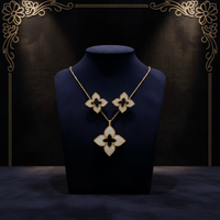 Ensemble de bijoux tendance avec pendentif, boucles d'oreilles et bague en argent plaqué zircon, motif trèfle à quatre feuilles, cadeau de fiançailles, de mariage ou de fête