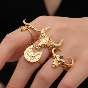 Anillo Ajustable Abierto de Acero Inoxidable con Baño de Oro PVD de 18K, Serie Animal Zodiaco <span class=keywords><strong>Tauren</strong></span> (Caballo), Impermeable, al por Mayor para Mujer - Product Image 3