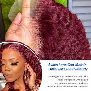 99J capelli umani brasiliani 180% densità cappuccio piccolo 13x4 trasparente per parrucche bordeaux crespo crespi ricci corti da <span class=keywords><strong>donna</strong></span> - Product Image 4