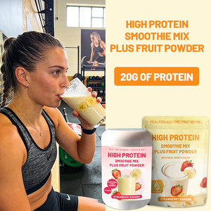 ผงโปรตีนสูง OEM สูตรสมูทตี้รสสตรอว์เบอร์รีกล้วย ผสมผงผลไม้ โปรตีน 20 กรัม - Product Image 2