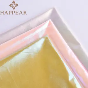 HAPPEAK Arc En Ciel Brillant Polyester Imperméable Tissu Pas de QUANTITÉ MINIMALE DE COMMANDE Feuille Impression Enduit Spandex Holographique Tissu Pour Doudoune