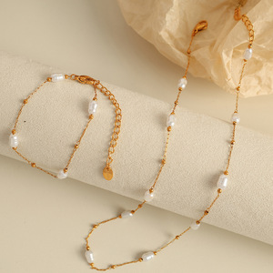 Bijoux hypoallergéniques de luxe, perles en or 18 carats, chaîne en acier inoxydable, bracelet à breloques, collier, ensembles de bijoux pour femmes - Product Image 3