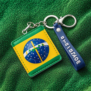 Llavero con la Bandera de Brasil, Porta Llaves de Cuero PU, Menos de 2 Pulgadas, Estilo Nacional, Regalo - Product Image 1