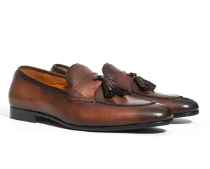 Sapatos masculinos retrô britânicos, roupa formal casual de negócios, mocassins de couro legítimo com sola de um pé, mocassins preguiçosos