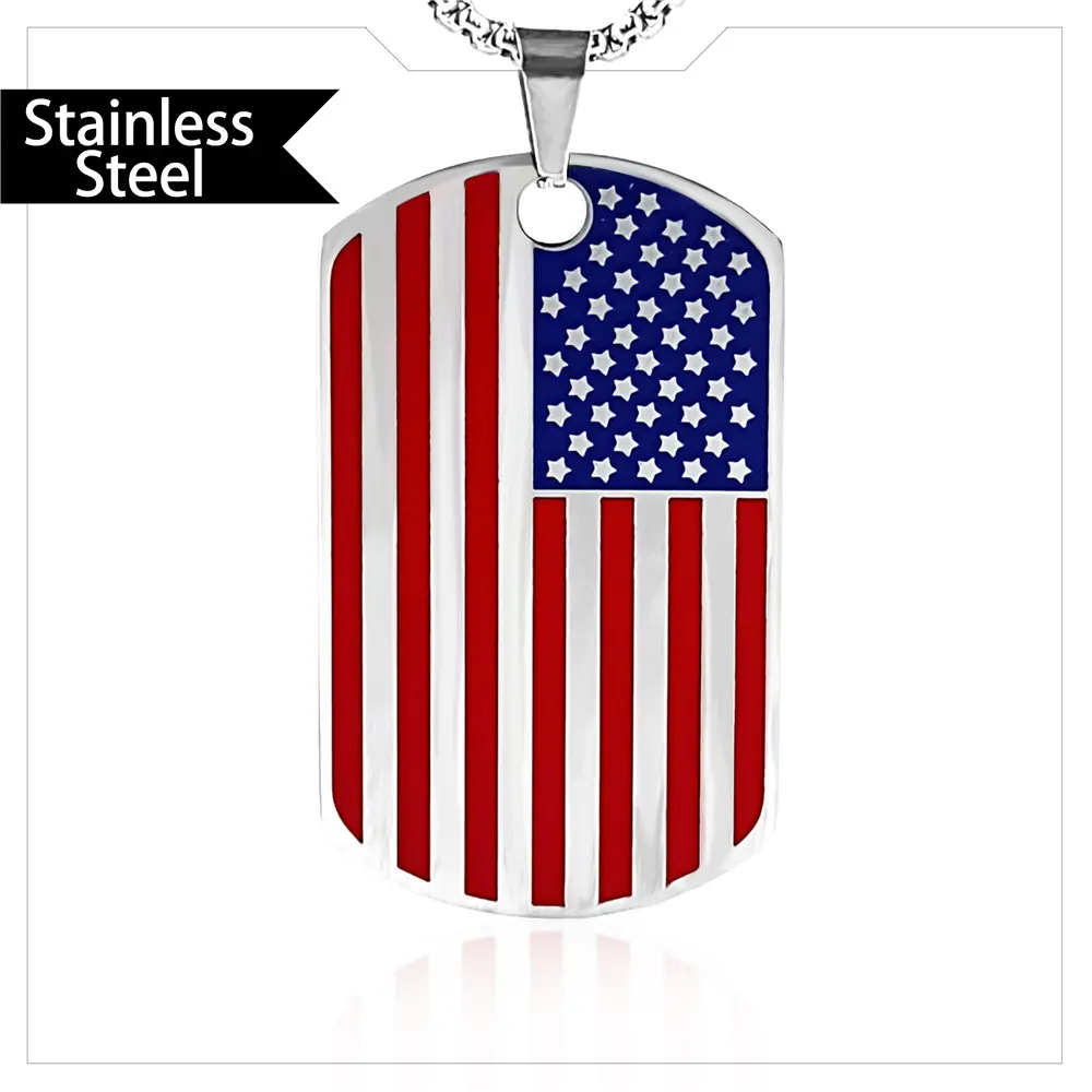 Männer Halskette US National Flag Charm Edelstahl/vergoldet Patriot American Flag Hunde marke Halskette