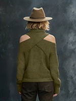 Pull en maille à col roulé pour femme, coupe croisée, épaules dénudées, boutonné, manches longues, couleur unie, automne-hiver