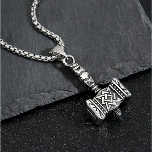 yunnique Viking Thor's Hammer Stainless Steel Pendant Necklace Unisex Jewelry Gift Geometric Design <b>Cross</b> Pattern Sweater <b>Chain</b> - Product Image 3