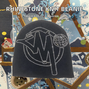 หมวกบีนนี่ไหมพรมถักลายการ์ตูนตัวอักษรประดับเพชร คุณภาพสูง สำหรับทุกเพศ แฟชั่นทำมือ อุ่นสบาย เหมาะสำหรับขี่จักรยาน ผลิตจากโพลีเอสเตอร์/ผ้าฝ้าย - Product Image 2