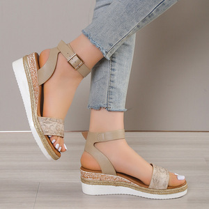 Sandalias de cuña de verano, Sandalias romanas con plataforma y correa de hebilla para Mujer, Sandalias antideslizantes de fondo grueso con punta abierta para Mujer de talla grande 36-43 - Product Image 4