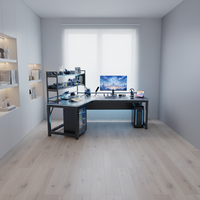 Bureau d'angle convertible moderne avec étagère, table pour ordinateur portable, double bureau pour e-sport, table de bureau en bois en forme de L pour chambre à coucher