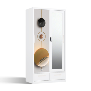 Armoire en acier imprimé avec portes coulissantes miroir et deux tiroirs, 900 mm, en kit - Product Image 2