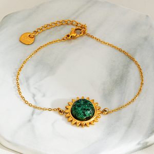 Hot 18K Plaqué Or Rétro Mode Ronde Turquoise Soleil Pendentif Bracelet <span class=keywords><strong>Bijoux</strong></span> pour Femmes - Product Image 1
