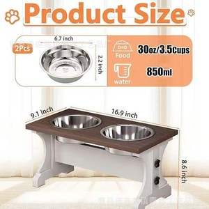Comedero para mascotas de madera blanca estilo francés con soporte elevado de acero inoxidable y doble tazón para gatos y perros - Product Image 5