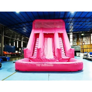 Château gonflable commercial <span class=keywords><strong>avec</strong></span> grande <span class=keywords><strong>toboggan</strong></span> rose <span class=keywords><strong>et</strong></span> <span class=keywords><strong>piscine</strong></span>, château sauteur pour enfants, équipement de location pour fêtes - Product Image 1