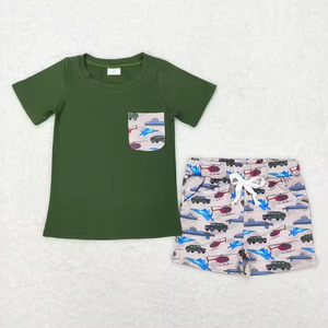 Ensemble 2 pièces pour garçons : T-shirt à manches courtes et short camouflage en coton biologique imprimé, collection chasse pour enfants, styles variés, vente en gros - Product Image 2