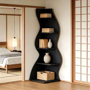 Modern Wave Shaped Universal <b>Corner</b> Bookshelves Display Stands and Plant Racks for Small Spaces - Product Image 1