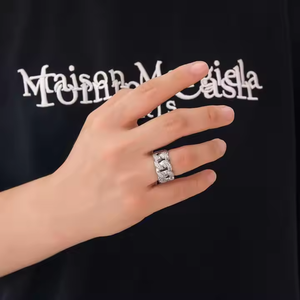 Iced Out 925 Sterling <b>Silver</b> Moissanite Ring Featuring Brilliant Pave Stone Setting and Contemporary Fashion Appeal - Product Image 1