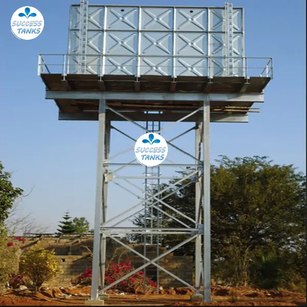 Botswana Vierkante Verhoogde Gegalvaniseerd Staal Hdg Water Tank Met Stalen Toren Stand