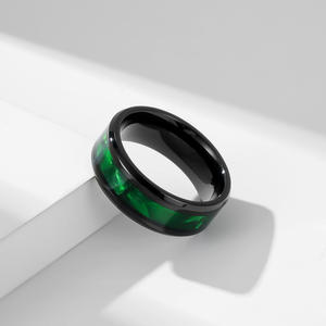 Men's Black <b>Titanium</b> Steel <b>Ring</b> Purple Green Inlay Channel Setting Party Jewelry Fashion <b>Rings</b> - Product Image 4
