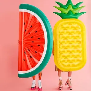 2024 Fashion Water Fruit Watermelon Pineapple Half circle Water Air Mattress Swimming Pool Float Ride on Inflatable Floating Bed